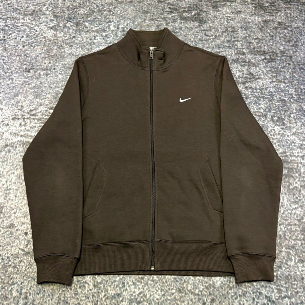 Nike Zip Up Sweatshirt Mens Medium Brown Swoosh Embroidered Full Zip‎